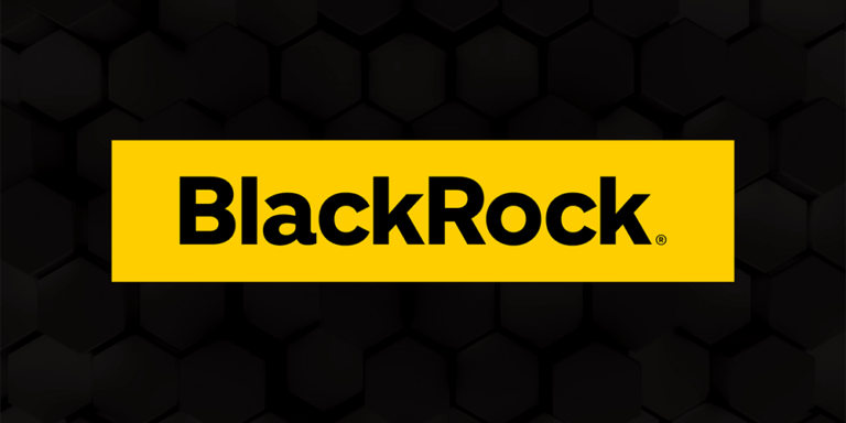 The BlackRock logo in a yellow rectangle over a dark background